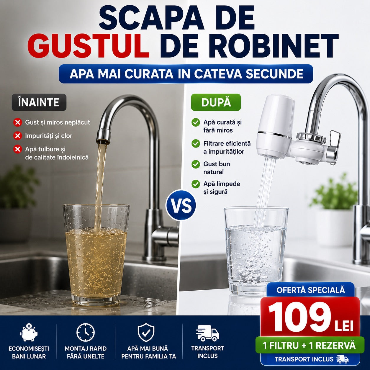 Filtru Apă AquaPure™ + 1 Rezervă GRATIS