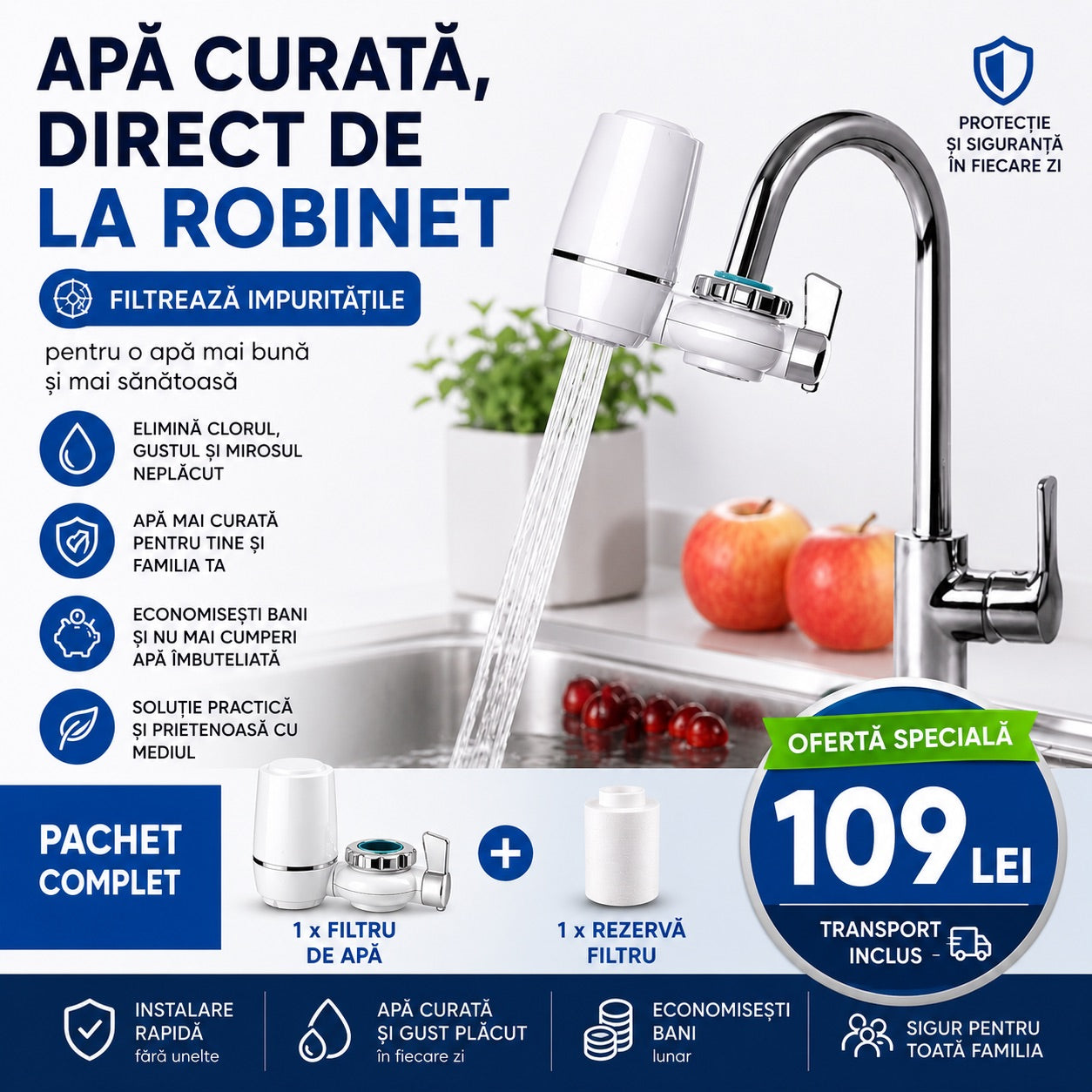 Filtru Apă AquaPure™ + 1 Rezervă GRATIS